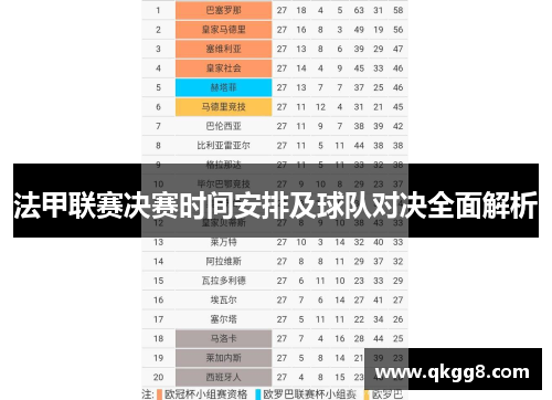 法甲联赛决赛时间安排及球队对决全面解析